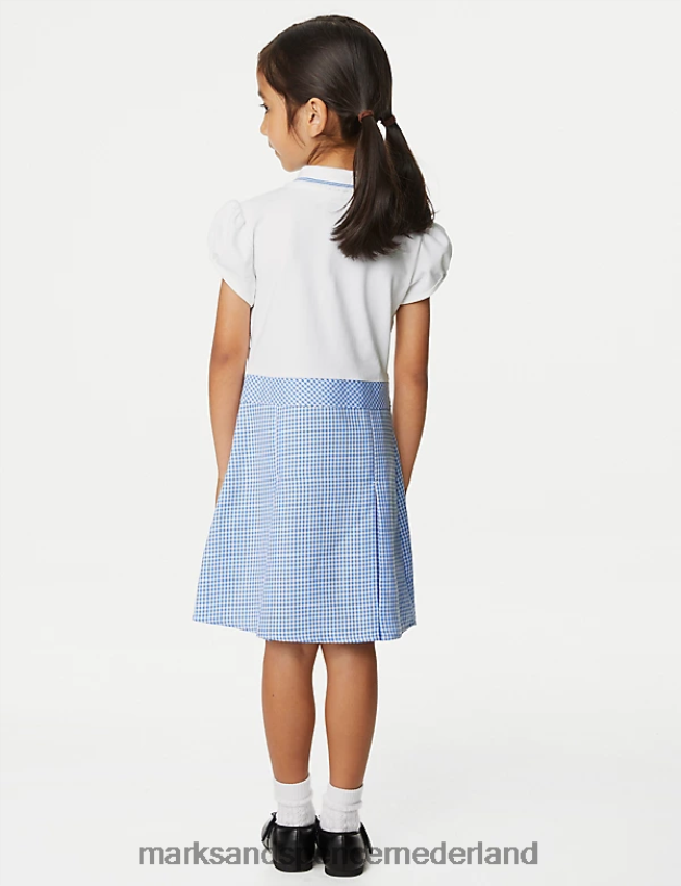 Marks & Spencer kinderen 2 in 1 geplooide schooljurk met gingham-ruit lichtblauw schooluniform N8VZP9650