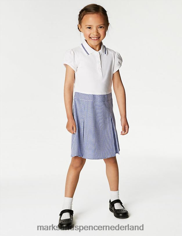 Marks & Spencer kinderen 2 in 1 geplooide schooljurk met gingham-ruit midden blauw schooluniform N8VZP9649