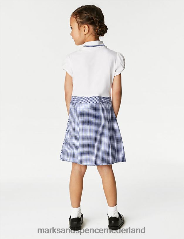 Marks & Spencer kinderen 2 in 1 geplooide schooljurk met gingham-ruit midden blauw schooluniform N8VZP9649