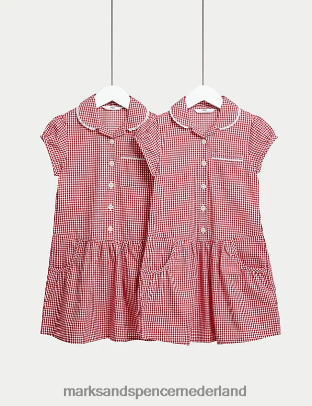 Marks & Spencer kinderen 2 stuks katoenen plus-fit schooljurken rood schooluniform N8VZP9592