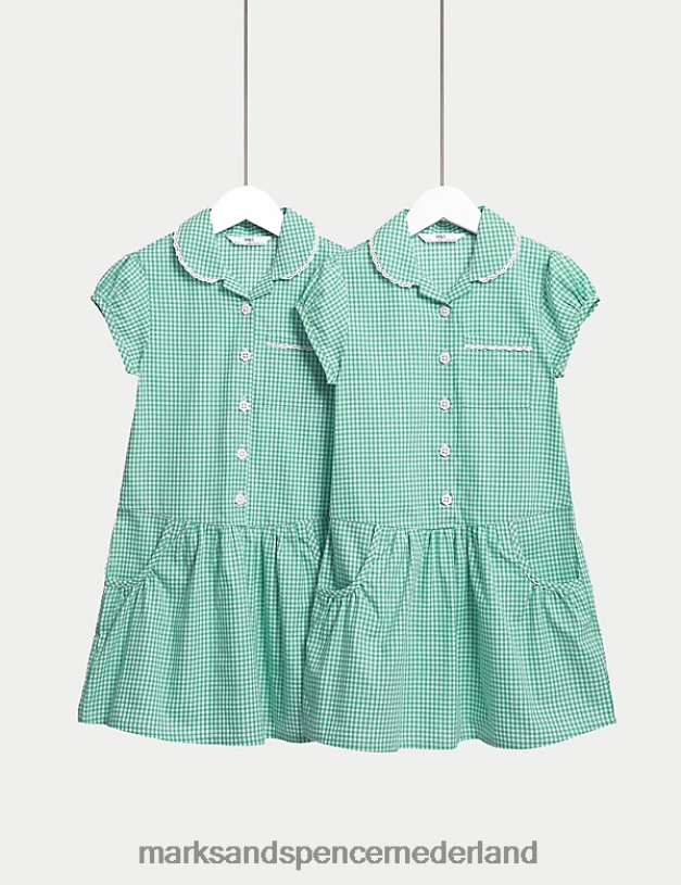 Marks & Spencer kinderen 2 stuks katoenen schooljurken met gingham-ruit groente schooluniform N8VZP9232