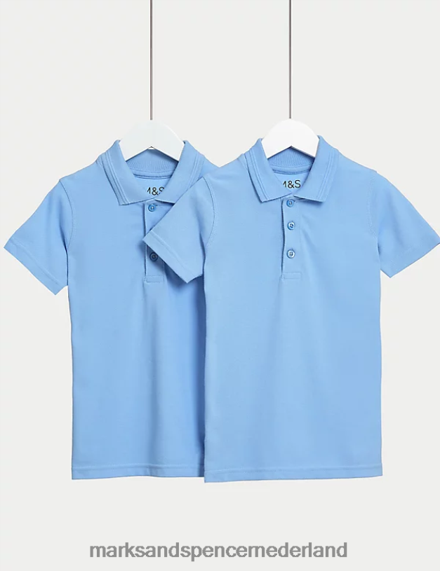 Marks & Spencer kinderen 2 stuks vlekbestendige schoolpoloshirts blauw schooluniform N8VZP8200