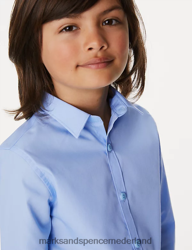Marks & Spencer kinderen 3 stuks slim-fit, gemakkelijk te strijken schooloverhemden blauw schooluniform N8VZP8083
