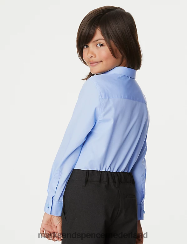 Marks & Spencer kinderen 3 stuks slim-fit, gemakkelijk te strijken schooloverhemden blauw schooluniform N8VZP8083