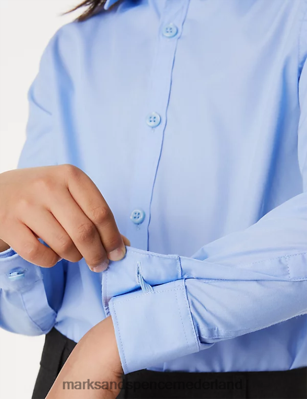 Marks & Spencer kinderen 3 stuks slim-fit, gemakkelijk te strijken schooloverhemden blauw schooluniform N8VZP8083
