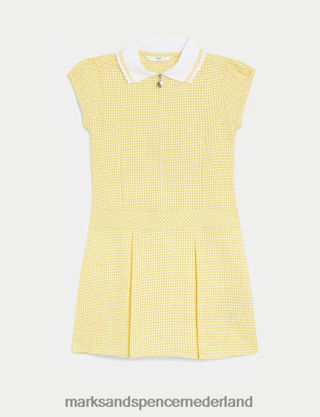 Marks & Spencer kinderen Geplooide schooljurk met gingham-ruit geel schooluniform N8VZP9143