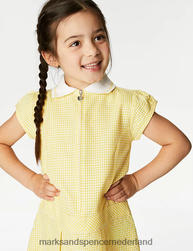 Marks & Spencer kinderen Geplooide schooljurk met gingham-ruit geel schooluniform N8VZP9143