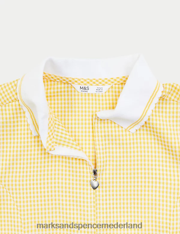 Marks & Spencer kinderen Geplooide schooljurk met gingham-ruit geel schooluniform N8VZP9143