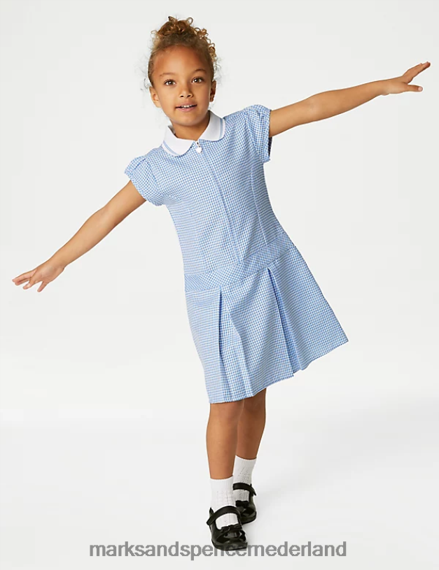 Marks & Spencer kinderen Geplooide schooljurk met gingham-ruit lichtblauw schooluniform N8VZP9140