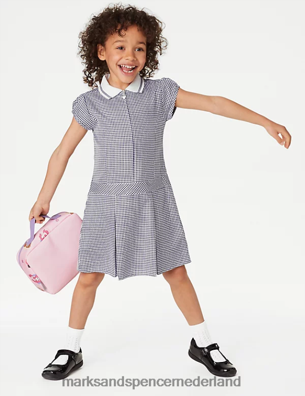 Marks & Spencer kinderen Geplooide schooljurk met gingham-ruit marine schooluniform N8VZP9144