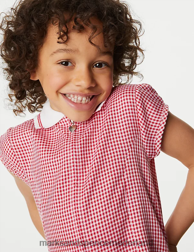 Marks & Spencer kinderen Geplooide schooljurk met gingham-ruit rood schooluniform N8VZP8866
