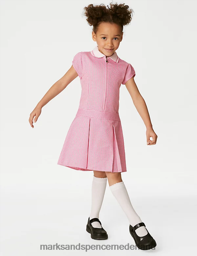 Marks & Spencer kinderen Geplooide schooljurk met gingham-ruit roze schooluniform N8VZP9139