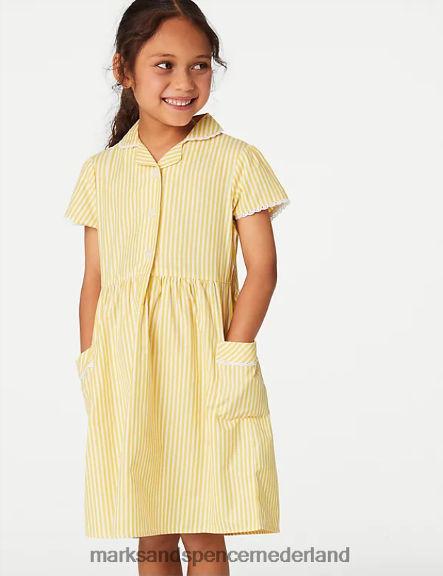 Marks & Spencer kinderen Gestreepte schooljurk van zuiver katoen geel schooluniform N8VZP9928