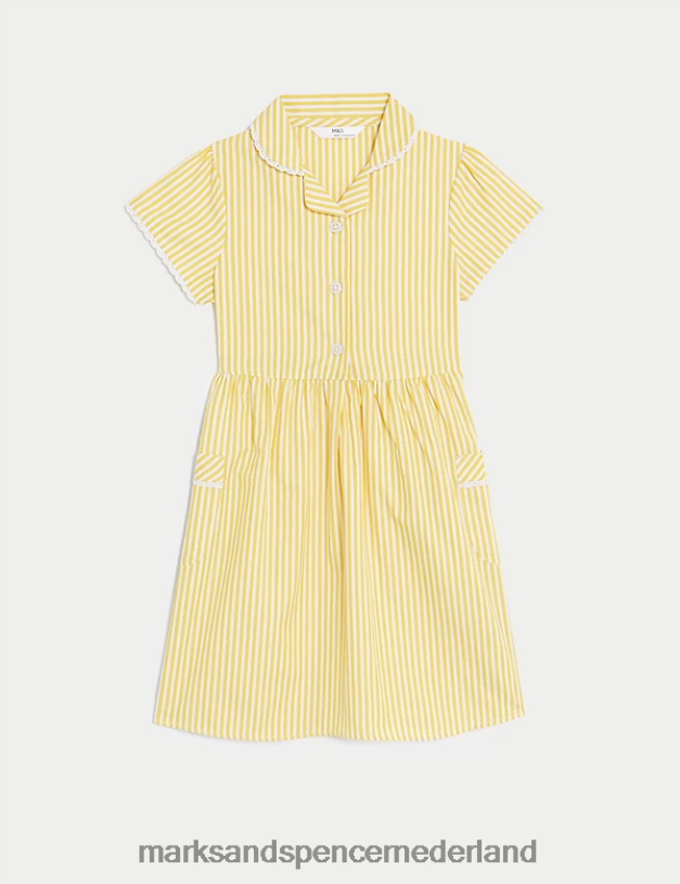 Marks & Spencer kinderen Gestreepte schooljurk van zuiver katoen geel schooluniform N8VZP9928