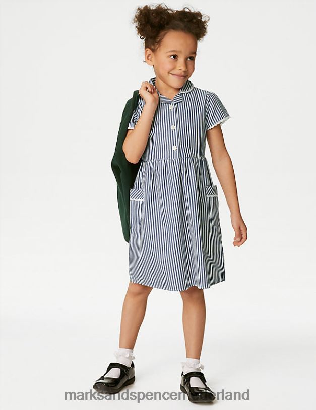 Marks & Spencer kinderen Gestreepte schooljurk van zuiver katoen marine schooluniform N8VZP9927