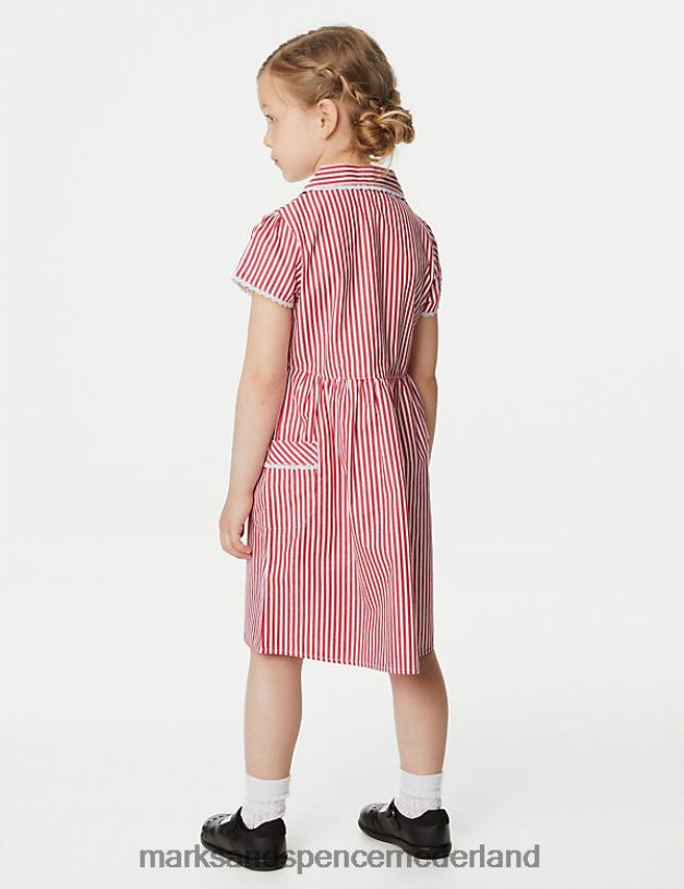 Marks & Spencer kinderen Gestreepte schooljurk van zuiver katoen rood schooluniform N8VZP9929
