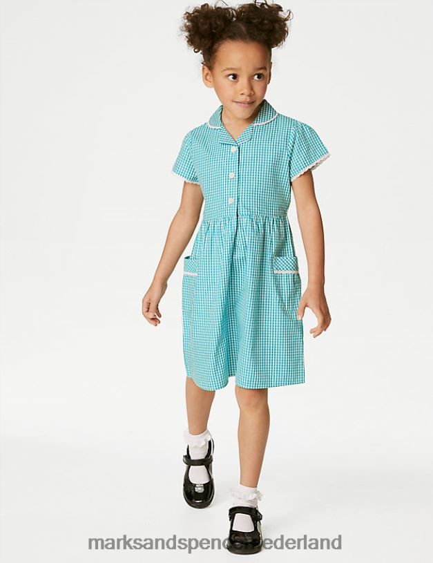 Marks & Spencer kinderen Schooljurkje van puur katoen met gingham-motief groente schooluniform N8VZP9561