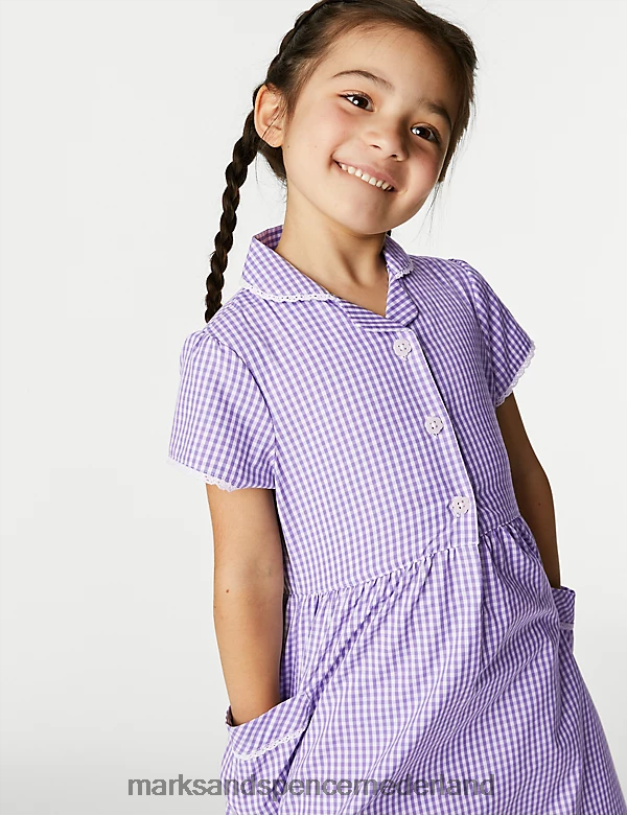 Marks & Spencer kinderen Schooljurkje van puur katoen met gingham-motief lila schooluniform N8VZP9563