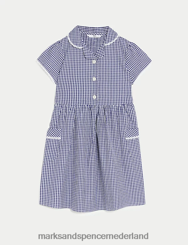 Marks & Spencer kinderen Schooljurkje van puur katoen met gingham-motief marine schooluniform N8VZP9560