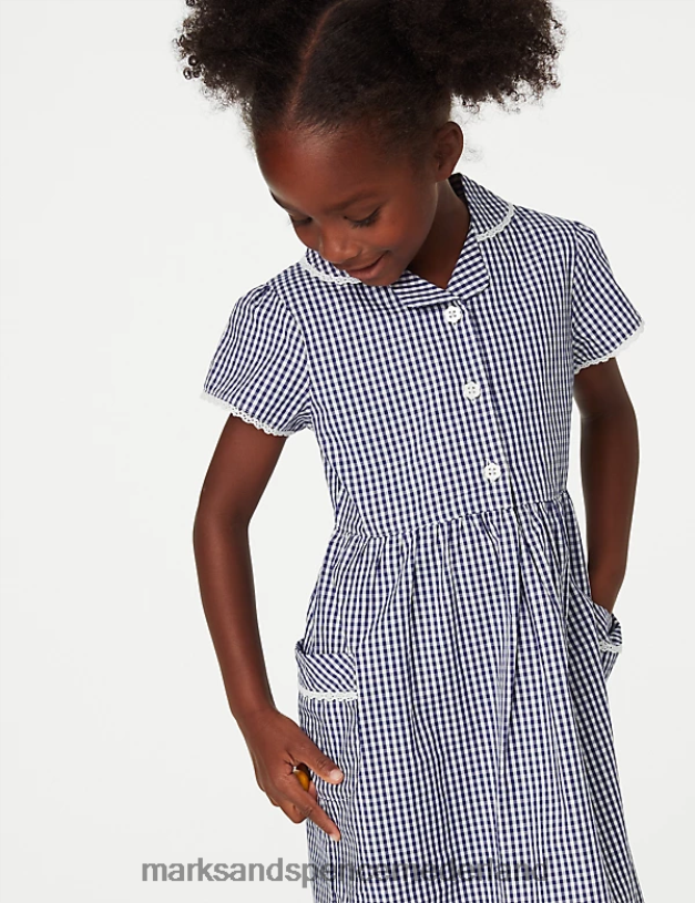Marks & Spencer kinderen Schooljurkje van puur katoen met gingham-motief marine schooluniform N8VZP9560