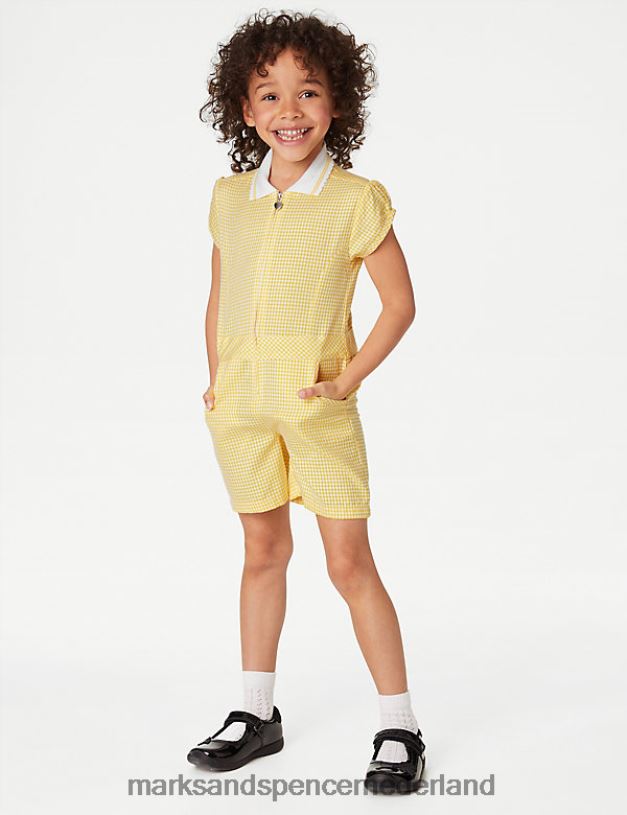 Marks & Spencer kinderen school playsuit met gingham-motief geel schooluniform N8VZP9330