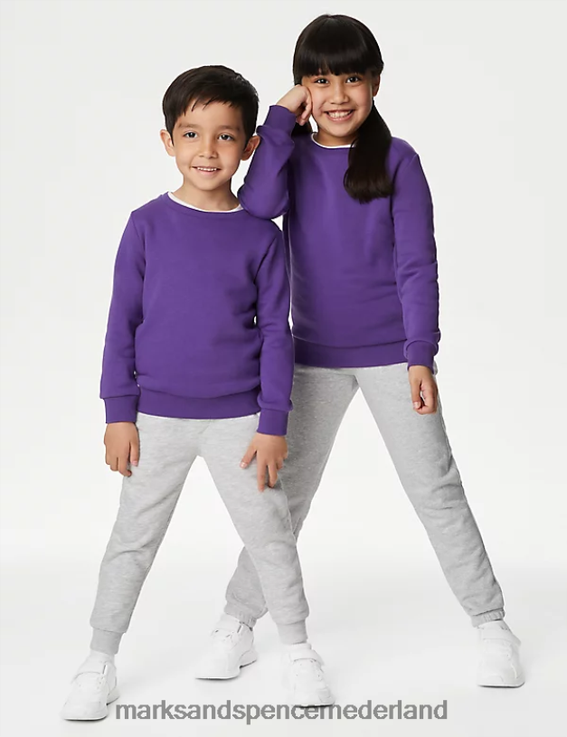 Marks & Spencer kinderen katoenen sweatshirt met ronde hals paars schooluniform N8VZP8405