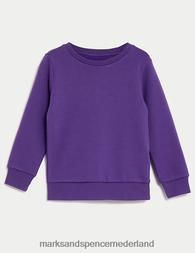 Marks & Spencer kinderen katoenen sweatshirt met ronde hals paars schooluniform N8VZP8405