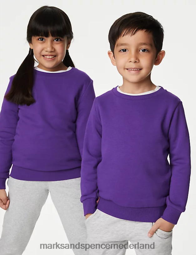 Marks & Spencer kinderen katoenen sweatshirt met ronde hals paars schooluniform N8VZP8405