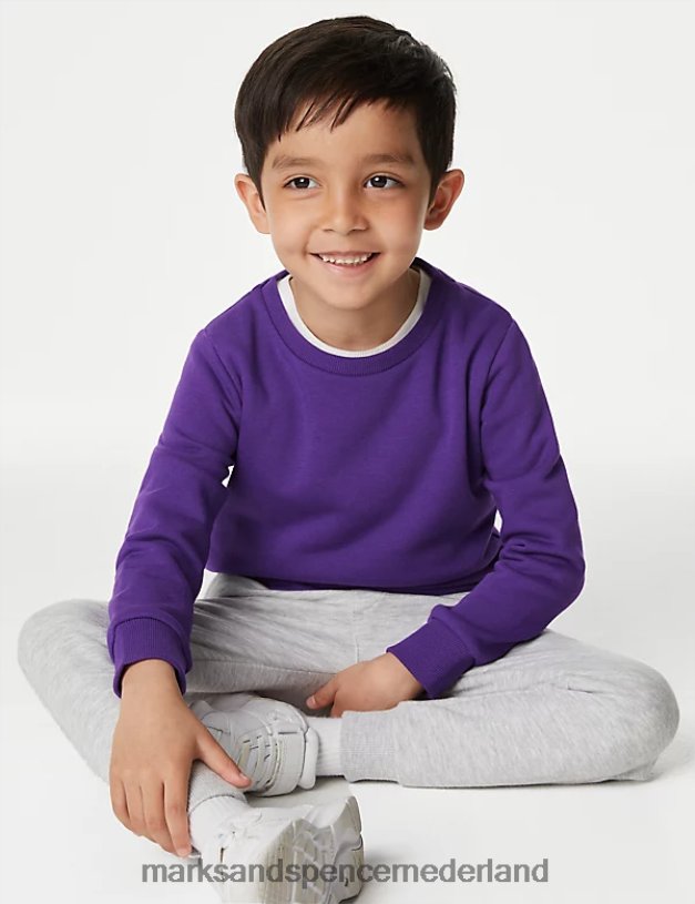Marks & Spencer kinderen katoenen sweatshirt met ronde hals paars schooluniform N8VZP8405
