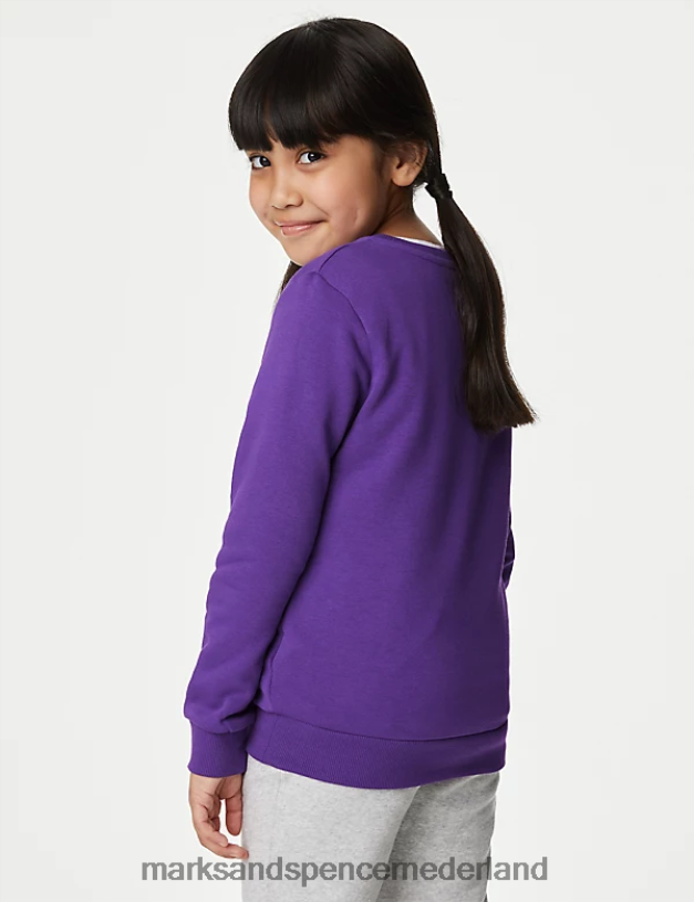 Marks & Spencer kinderen katoenen sweatshirt met ronde hals paars schooluniform N8VZP8405