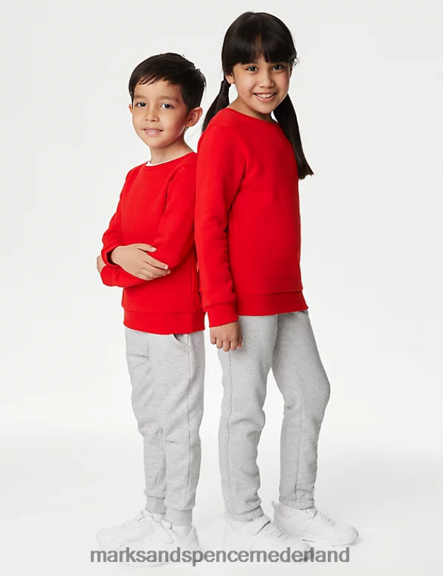 Marks & Spencer kinderen katoenen sweatshirt met ronde hals rood schooluniform N8VZP8647