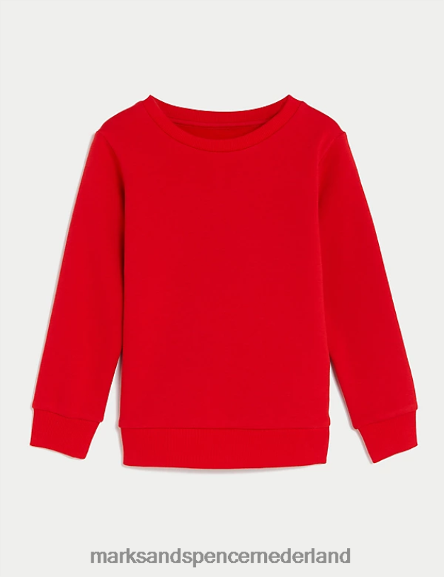 Marks & Spencer kinderen katoenen sweatshirt met ronde hals rood schooluniform N8VZP8647