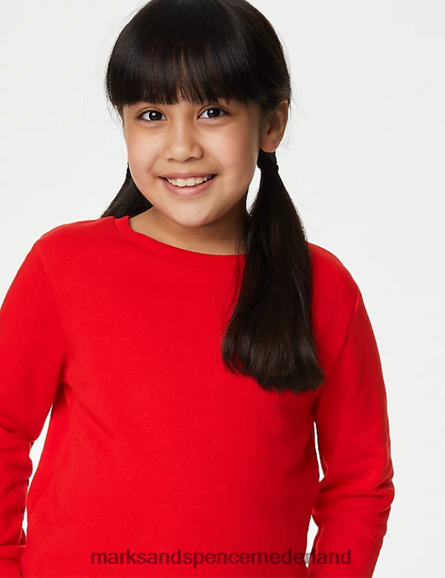 Marks & Spencer kinderen katoenen sweatshirt met ronde hals rood schooluniform N8VZP8647