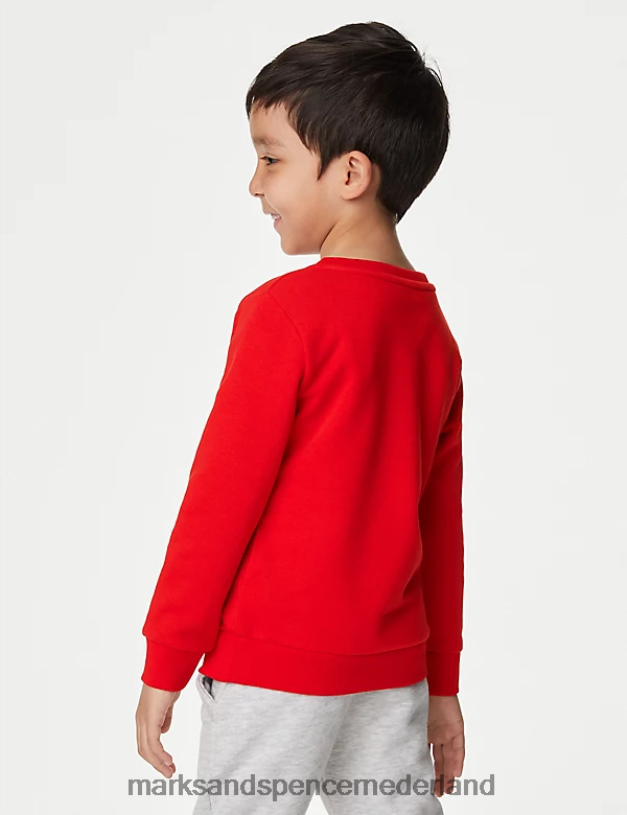 Marks & Spencer kinderen katoenen sweatshirt met ronde hals rood schooluniform N8VZP8647