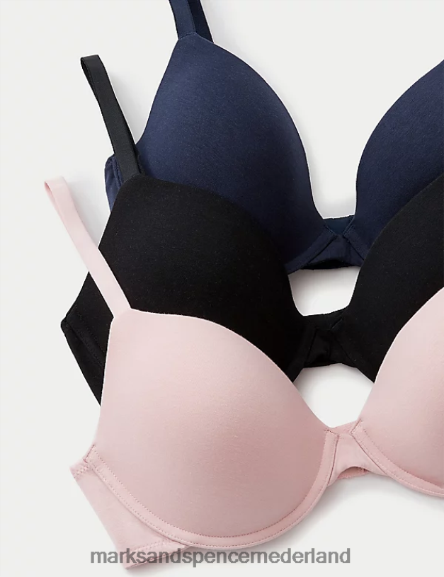 Marks & Spencer unisex Diepuitgesneden T-shirt-bh's met beugel, 3 stuks zacht roze kleding N8VZP4116