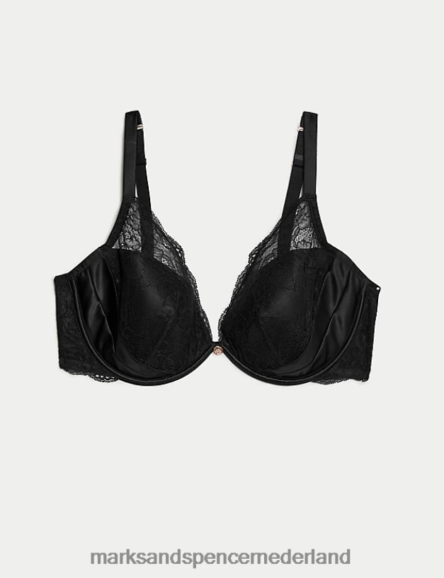 Marks & Spencer unisex Diepuitgesneden beha met beugel van zijde zwart kleding N8VZP4318