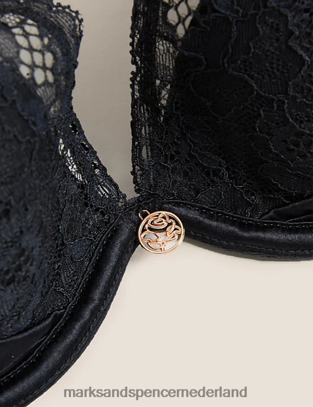 Marks & Spencer unisex Diepuitgesneden beha met beugel van zijde zwart kleding N8VZP4318