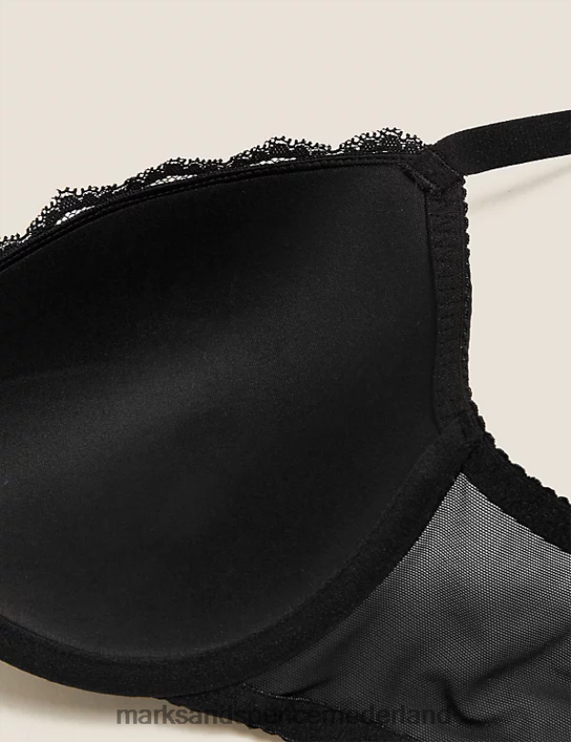 Marks & Spencer unisex Gevoerde, beugelbeha met kanten vulling zwart kleding N8VZP3790