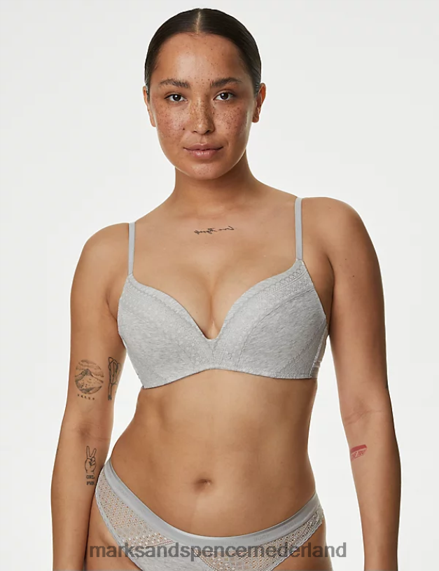 Marks & Spencer unisex katoenen push-up bh zonder beugel met koel comfort grijze mergel kleding N8VZP4026