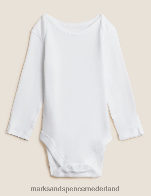 Marks & Spencer unisex 5 stuks puur katoenen bodysuits wit kleding N8VZP7436