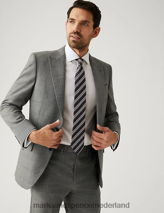 Marks & Spencer unisex Geruit colbert van puur wol, normale pasvorm grijze mix kleding N8VZP5049