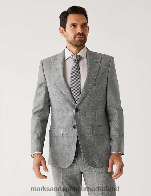 Marks & Spencer unisex Geruit colbert van puur wol, normale pasvorm grijze mix kleding N8VZP6634