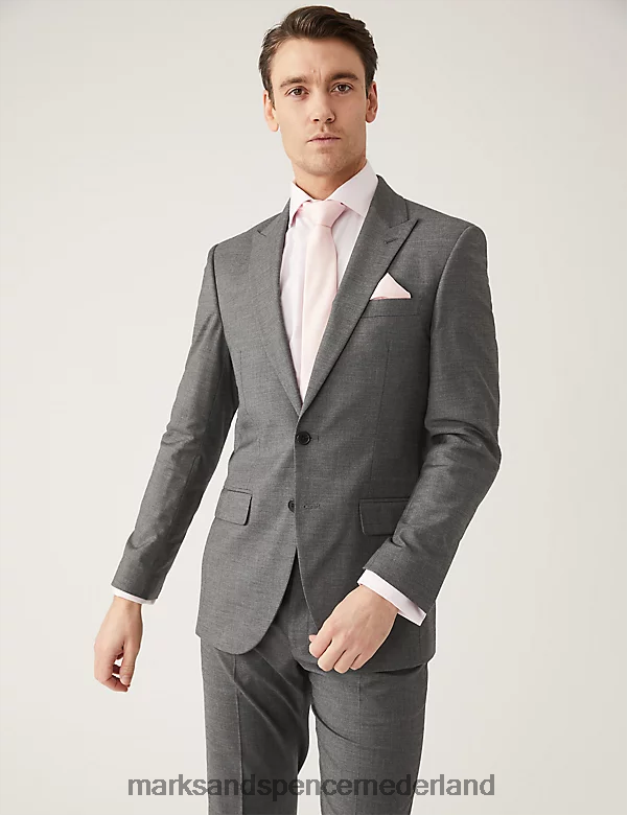 Marks & Spencer unisex Slim-fit colbert van haaienleer met stretch zilver grijs kleding N8VZP6171