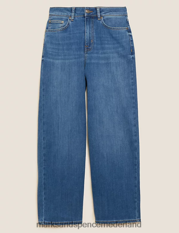 Marks & Spencer unisex cropped jeans met hoge taille en wijde pijpen middelmatige indigo kleding N8VZP2469