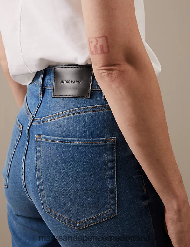 Marks & Spencer unisex cropped jeans met hoge taille en wijde pijpen middelmatige indigo kleding N8VZP2469