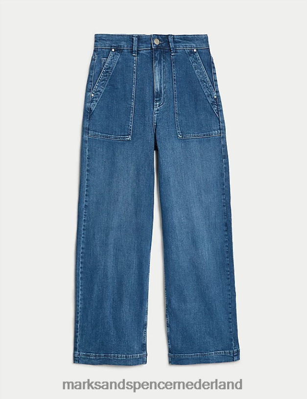 Marks & Spencer unisex jeans met hoge taille en wijde pijpen middelmatige indigo kleding N8VZP495