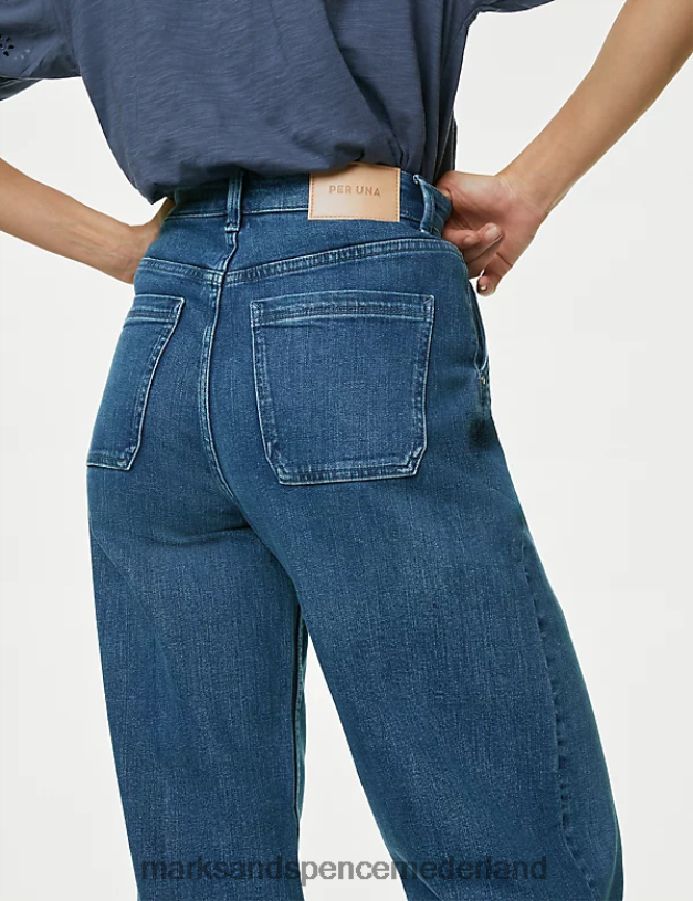 Marks & Spencer unisex jeans met hoge taille en wijde pijpen middelmatige indigo kleding N8VZP495
