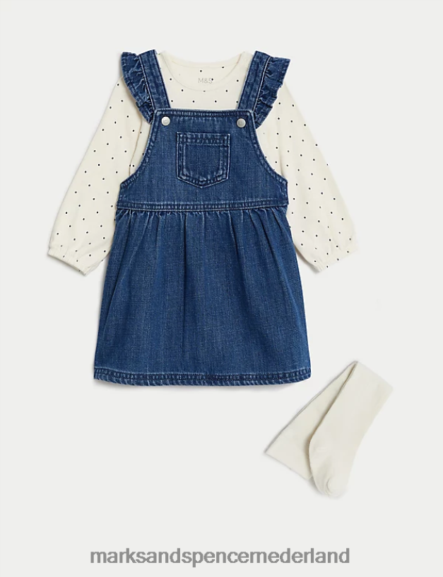 Marks & Spencer unisex 3-delige katoenrijke outfit met stippen denim kleding N8VZP7708