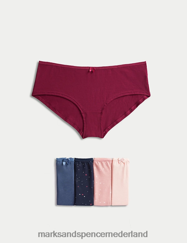 Marks & Spencer unisex 5-delige katoenen lycra shorts met madeliefjesprint en lage taille donkerrood mengsel kleding N8VZP3993