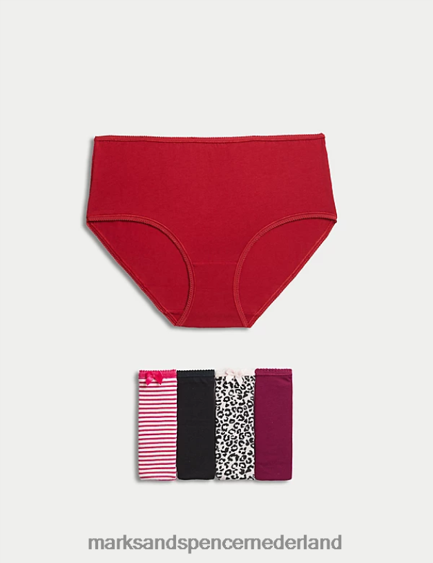 Marks & Spencer unisex 5 stuks katoenen lycra bedrukte shorts met hoge taille helderroze mix kleding N8VZP3940